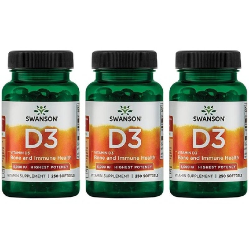 Swanson Vitamin D3 Supplement Promoting Bone Health and Immune System Support 250 Softgels