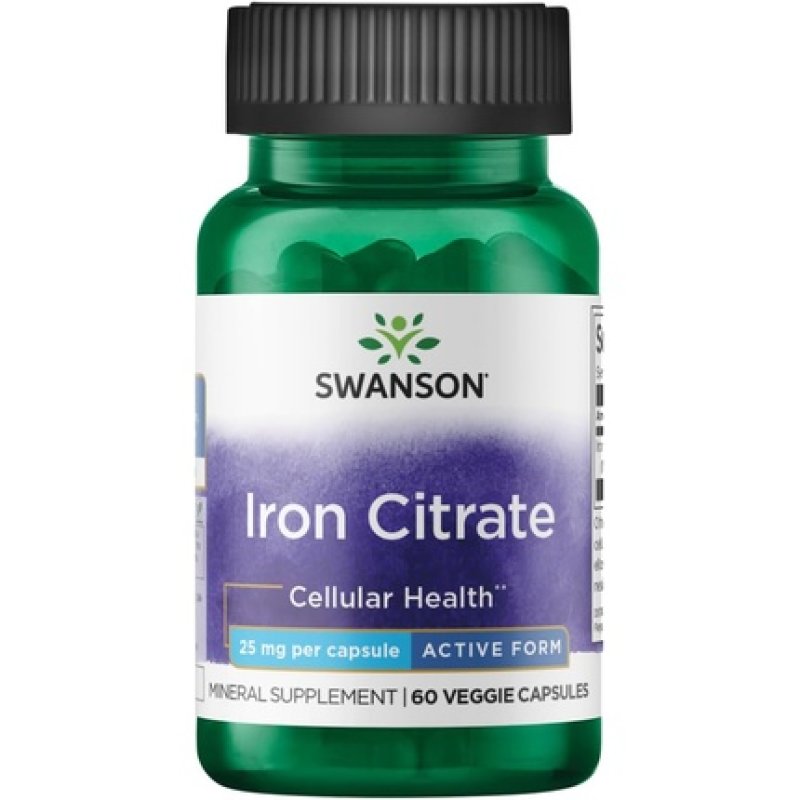 Swanson Iron Citrate 25mg 60 Veg Capsules