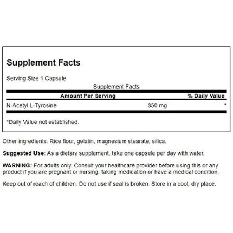 Swanson N-Acetyl L-Tyrosine Amino Acid Supplement Supporting Brain Health 60 Capsules 350mg