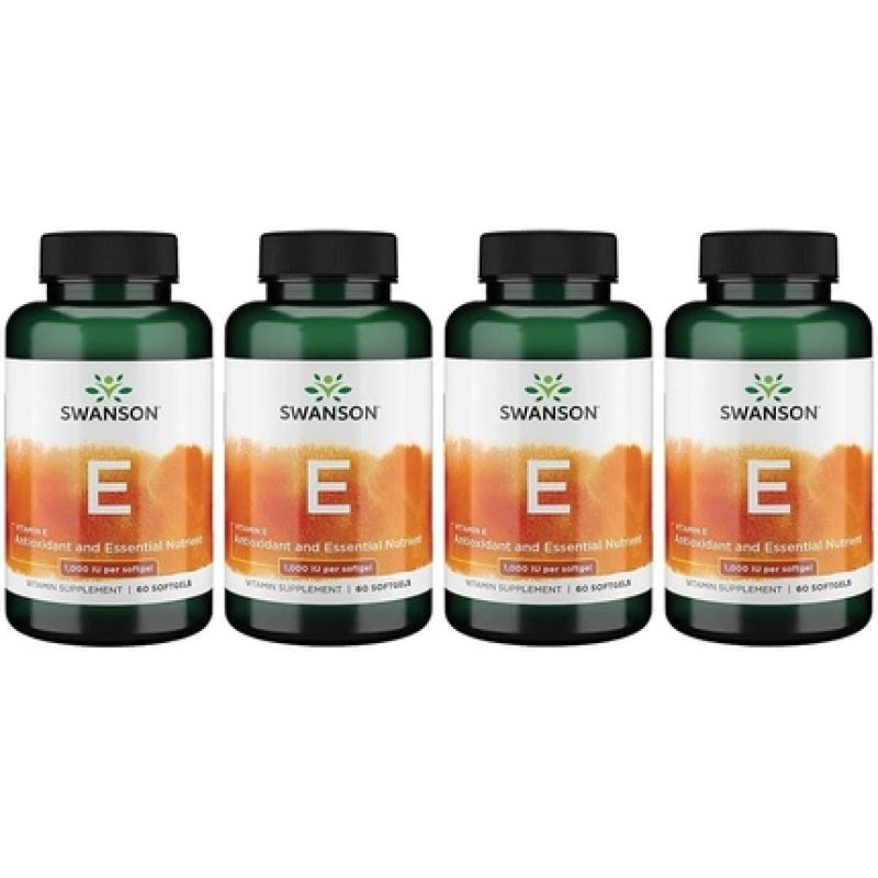 Swanson Vitamin E 1000 IU 60 Softgels 450mg - Pack of 4