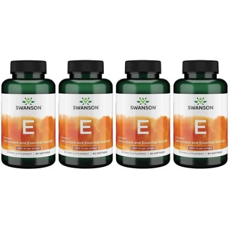 Swanson Vitamin E 1000 IU 60 Softgels 450mg - Pack of 4