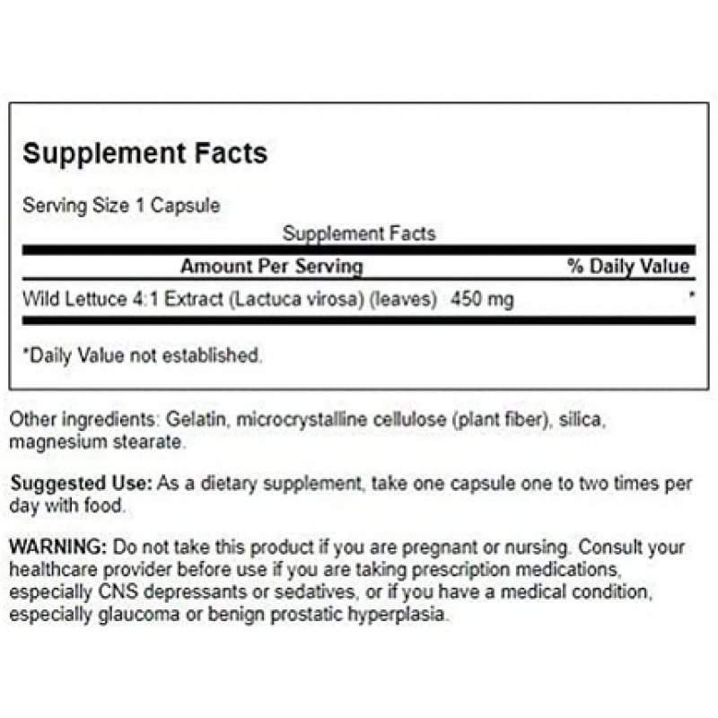 Swanson Wild Lettuce 450mg Herbal Supplement 60 Capsules