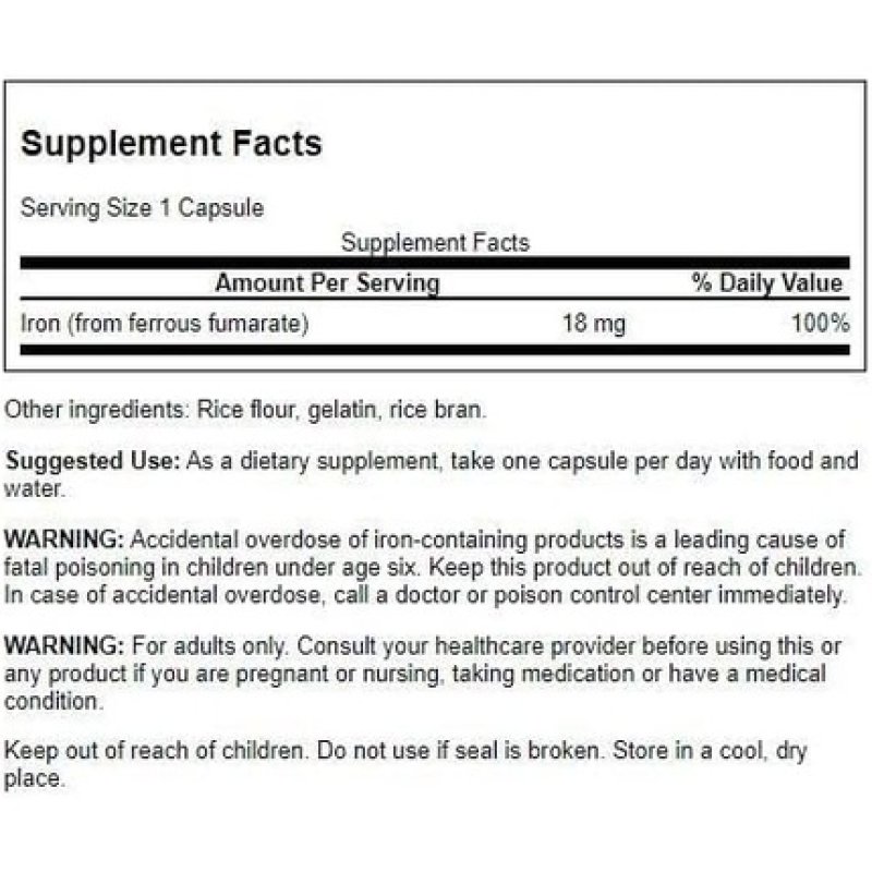 Swanson Iron Ferrous Fumarate Mineral Supplement Promoting Energy Support