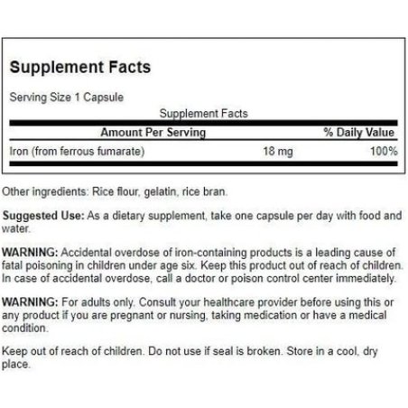 Swanson Iron Ferrous Fumarate Mineral Supplement Promoting Energy Support