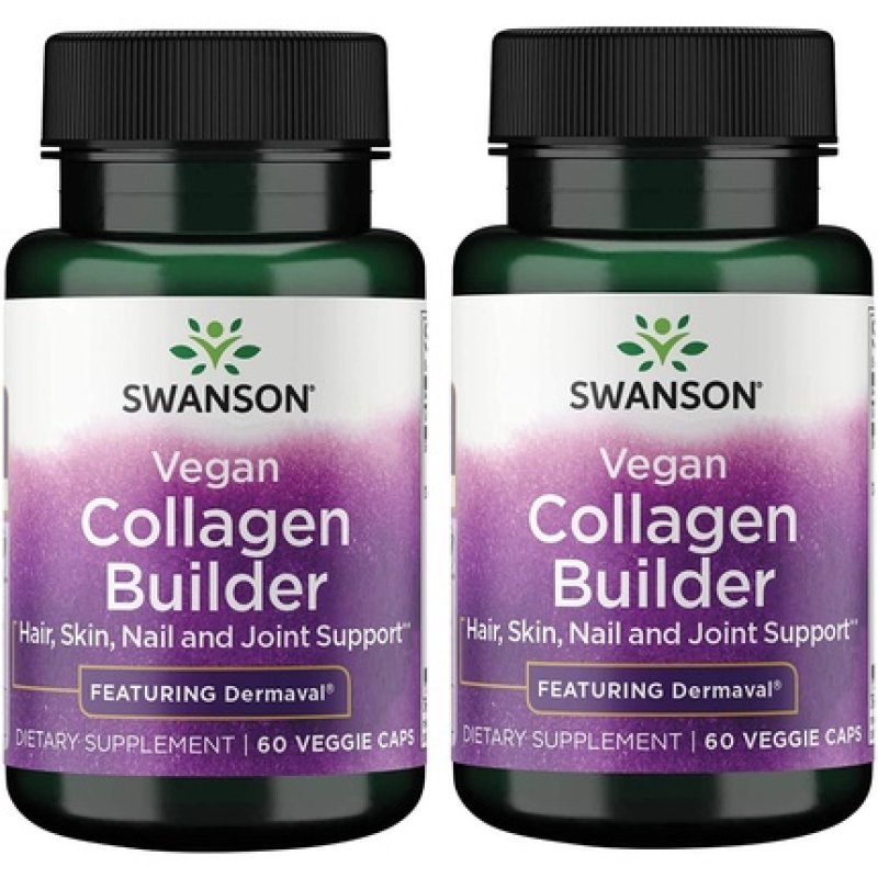 Swanson Vegan Collagen Builder Featuring Dermaval Hair Skin Nail Health 60 Veg Caps - Pack of 2