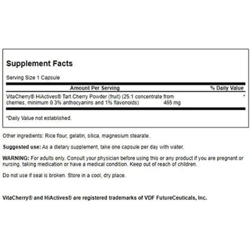 Swanson HiActives Tart Cherry Natural Supplement Supporting Joint Health 60 Capsules 465mg