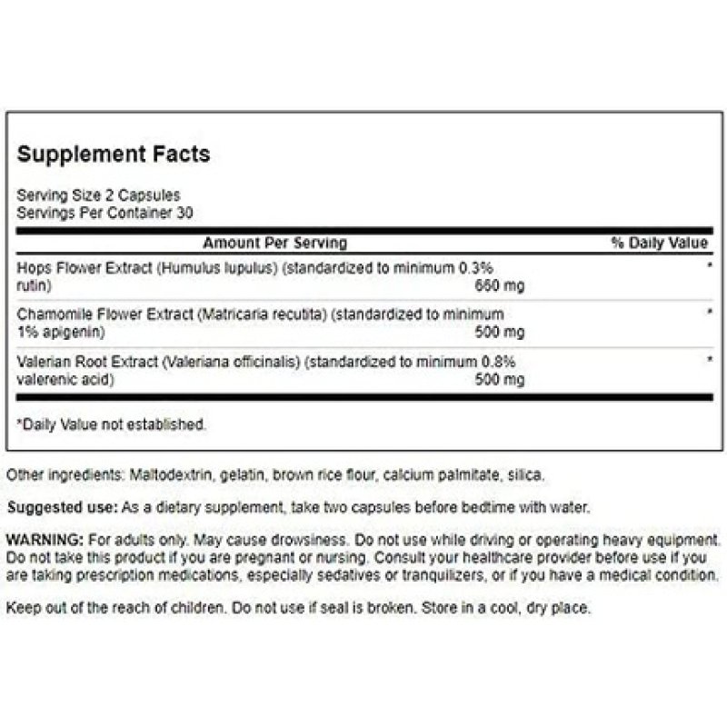 Swanson Valerian Chamomile Hops Standardized Apigenin 60 Caps