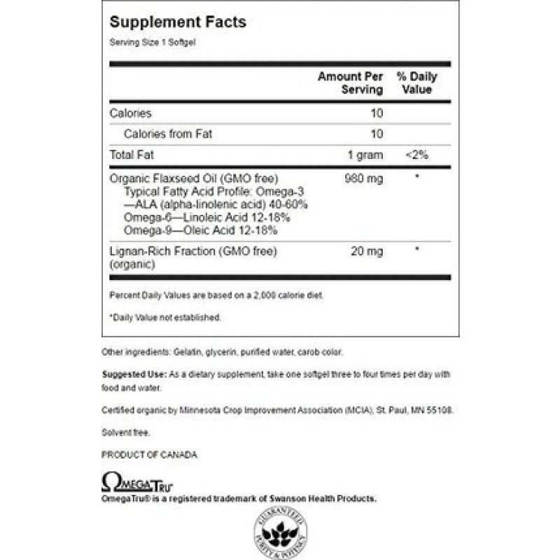 Swanson Flaxseed Oil High Lignan 200 Softgels