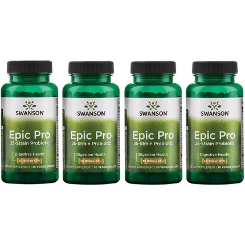 Swanson Epic-Pro 25-Strain Probiotic 30 Billion CFU Digestive Health Immune System Support Prebiotic Nutraflora FOS 30