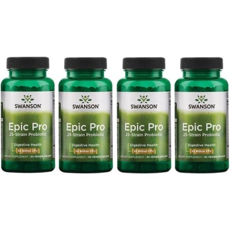 Swanson Epic-Pro 25-Strain Probiotic 30 Billion CFU Digestive Health Immune System Support Prebiotic Nutraflora FOS 30