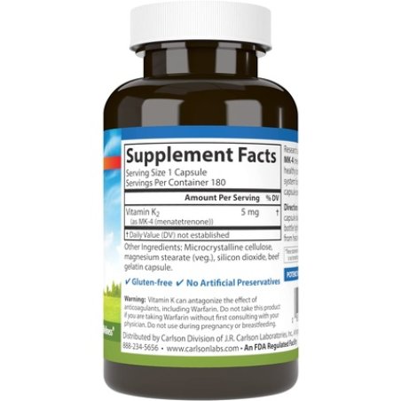 Carlson Labs Vitamin K2 Menatetrenone 5mg 180 Capsules