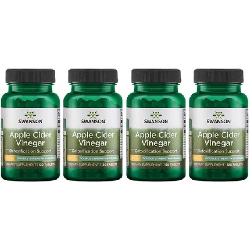 Swanson Apple Cider Vinegar Double Strength 200mg 120 Tablets - Pack of 4