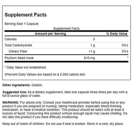 Swanson Psyllium Husk Digestive Weight Colon Health Dietary Fiber Supplement 610mg 300 Capsules
