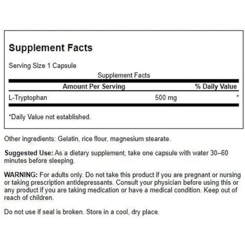 Swanson Amino Acid L-Tryptophan 500mg 60 Capsules
