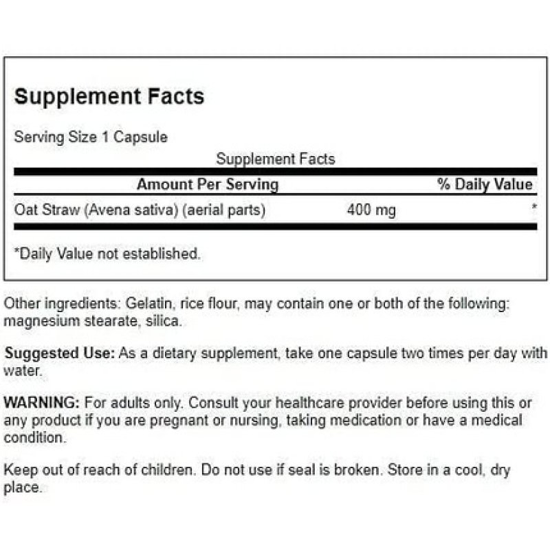 Swanson Full Spectrum Oat Straw 400mg Herbal Supplement 60 Capsules