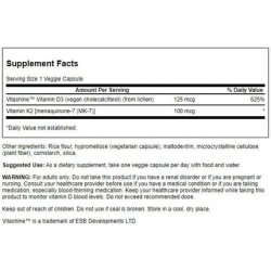 Swanson Extra Strength D3 & K2 5,000 IU & 100 mcg 60 Veg Caps - Pack of 2