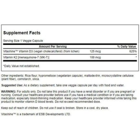 Swanson Extra Strength D3 & K2 5,000 IU & 100 mcg 60 Veg Caps - Pack of 2
