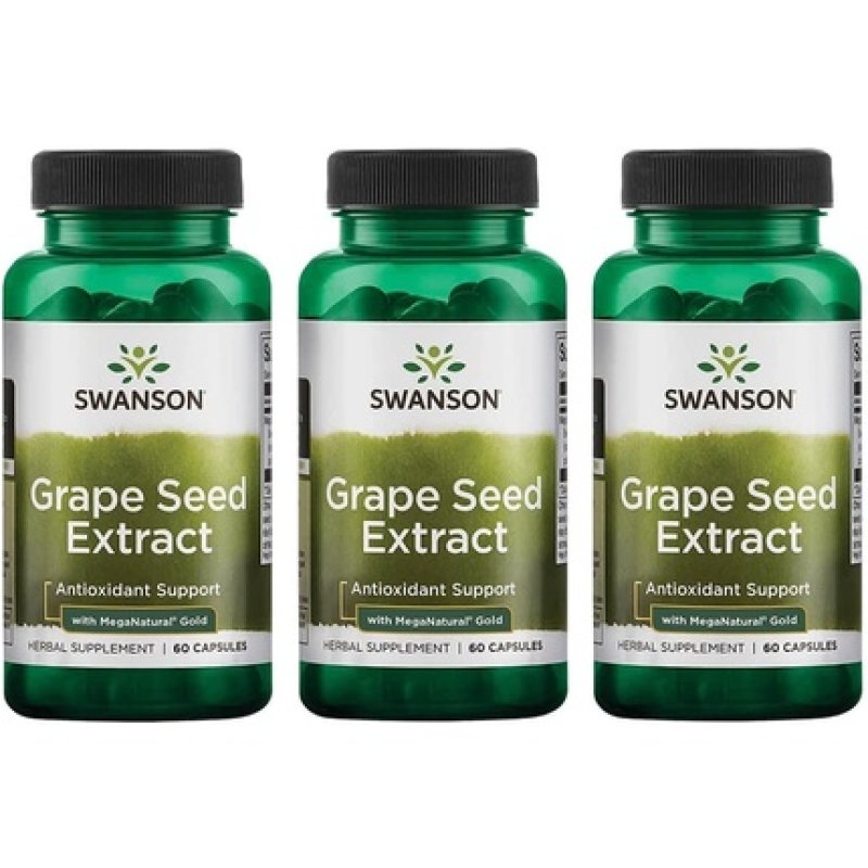 Swanson Grape Seed Extract with Meganatural Gold 60 Caps - Pack of 3