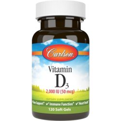 Carlson Vitamin D3 2000 IU Softgels Immune Support Bone and Muscle Health 120 Count
