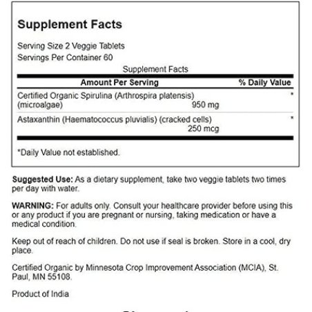 Swanson Organic Spirulina & Astaxanthin 120 Vegetarian Tablets