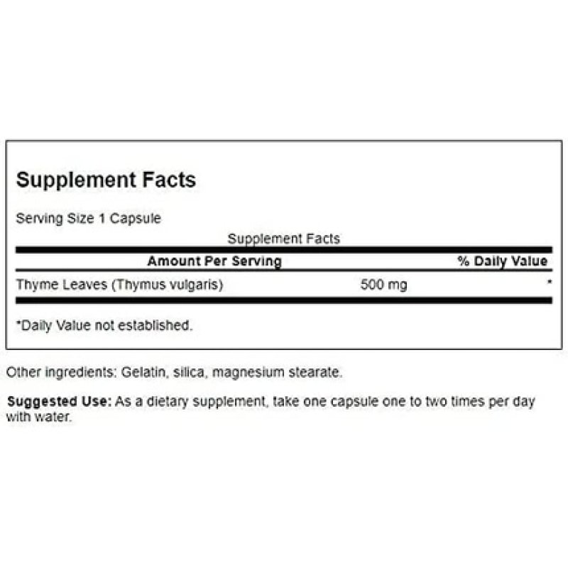 Swanson Thyme Leaf Herbal Supplement Supporting Respiratory System Health 120 Capsules 500mg