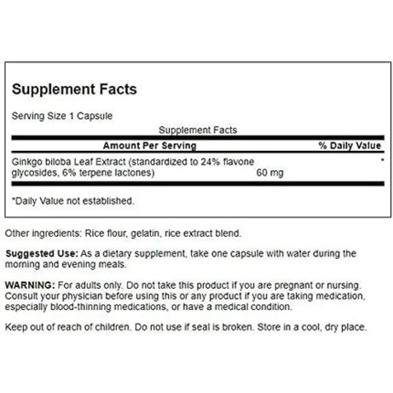 Swanson Ginkgo Biloba Extract 60mg 30 Capsules