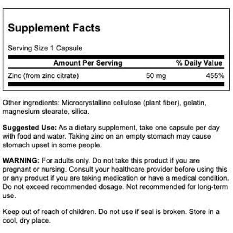 Swanson Zinc Citrate Immune Support Prostate Health 50mg 60 Capsules