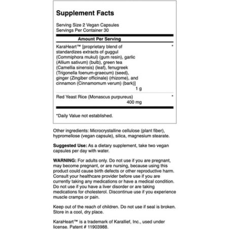 Swanson Red Yeast Rice Cholesterol Support Featuring Karaheart 60 Vegan Caps