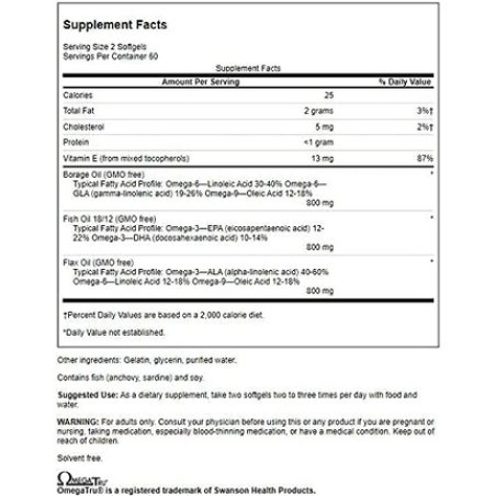 Swanson MultiOmega 3-6-9 Flax Borage Fish Oils 120 Softgels