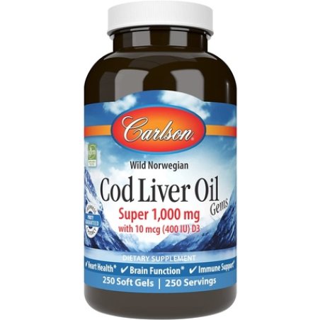 Carlson Labs Wild Norwegian Cod Liver Oil Gems Softgels 1000mg 250 Count