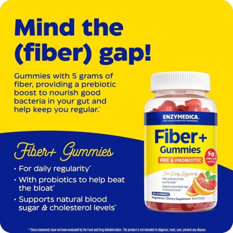 Enzymedica Fiber Gummies with Prebiotics and Probiotics for Daily Regularity