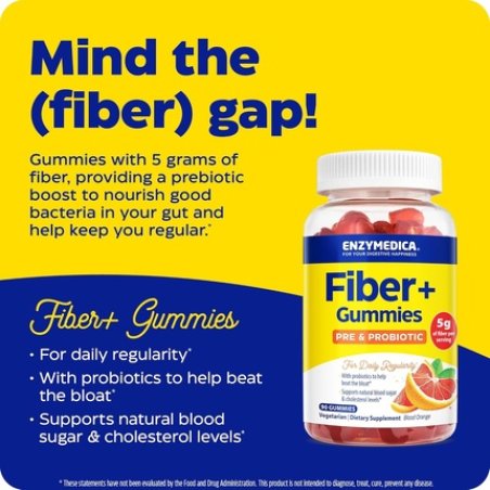 Enzymedica Fiber Gummies with Prebiotics and Probiotics for Daily Regularity