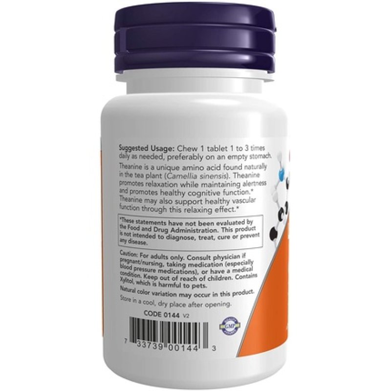 NOW L-Theanine 100mg with Inositol and Taurine Tension Management 90 Chewables