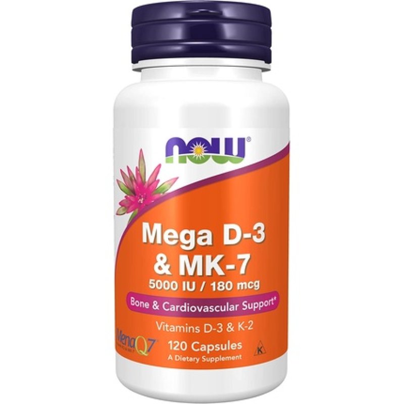 NOW Mega D-3 & MK-7 Supplements for Bone and Cardiovascular Support 120 Capsules