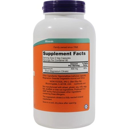 NOW Magnesium Citrate 400mg 240 Veg Capsules