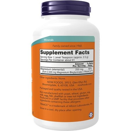 NOW Magnesium Bisglycinate Powder Enzyme Function and Nervous System Support 8oz