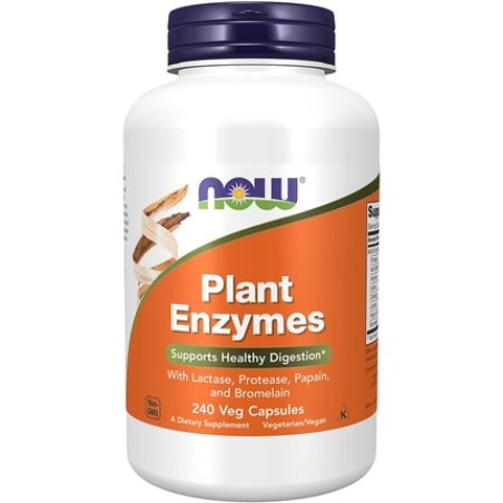 NOW Plant Enzymes with Lactase, Protease, Papain and Bromelain 240 Veg Capsules
