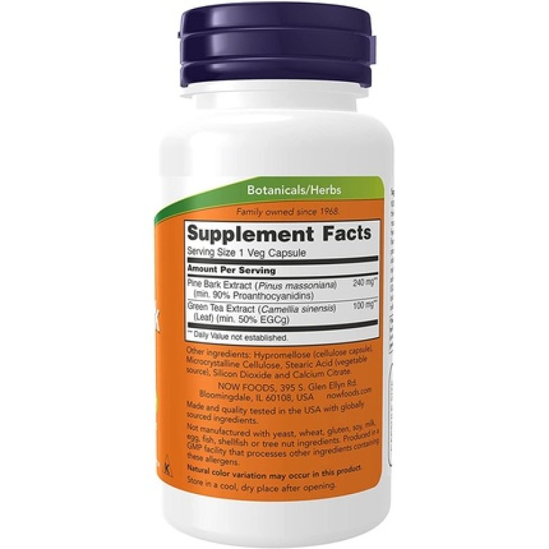 Now Foods Pinerk Extract 240mg 90% OPC Pine Bark Extract 90 Capsules