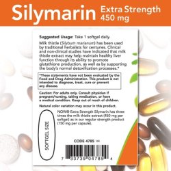 NOW Supplements Silymarin Milk Thistle Extract Extra Strength 450mg 120 Softgels
