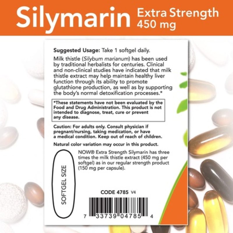 NOW Supplements Silymarin Milk Thistle Extract Extra Strength 450mg 120 Softgels