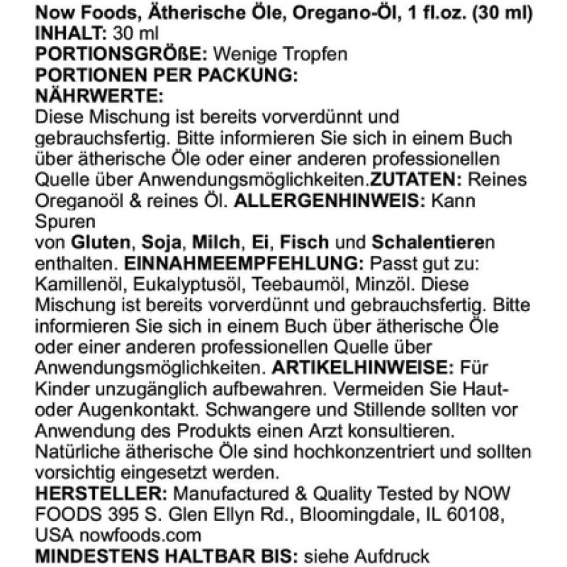 Now Foods Oil of Oregano Natural Essential Oils Aromatherapy Fragrance Oils 30ml