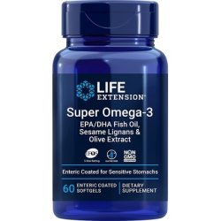 Super Omega-3 EPA/DHA Sesame Lignans & Olive Extract Enteric Coated Softgels for Heart and Brain Health 60 Count