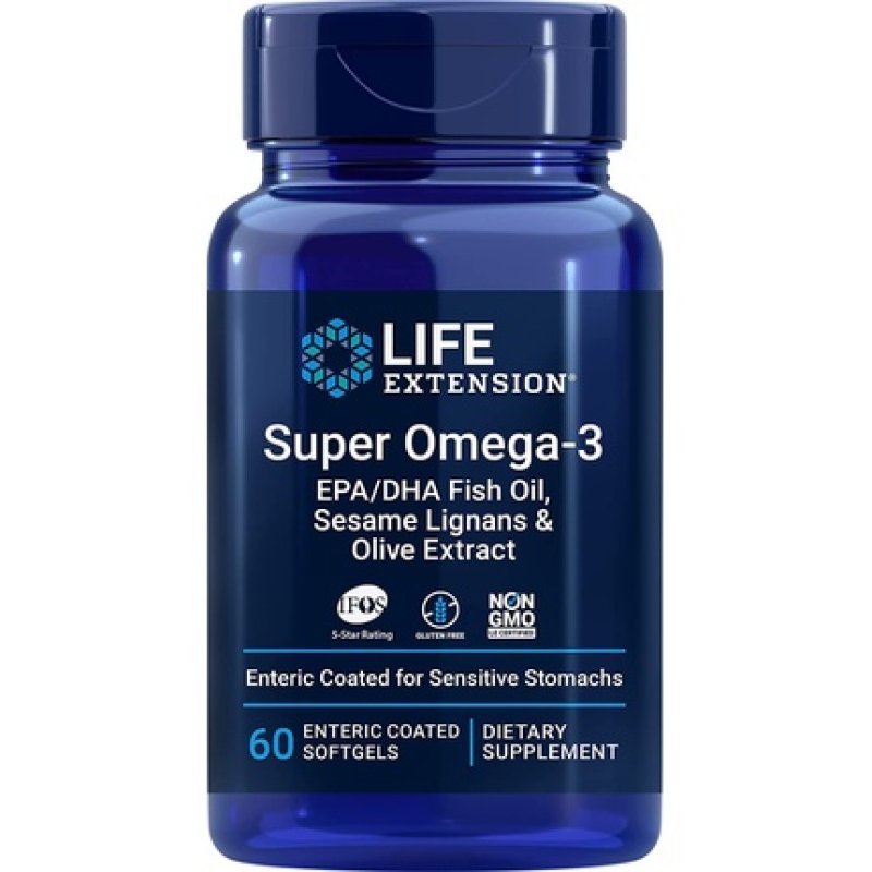 Super Omega-3 EPA/DHA Sesame Lignans & Olive Extract Enteric Coated Softgels for Heart and Brain Health 60 Count