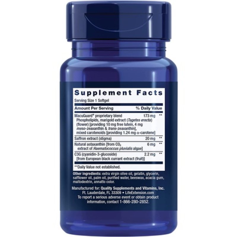 Life Extension MacuGuard Ocular Support with Saffron & Astaxanthin 60 Softgels