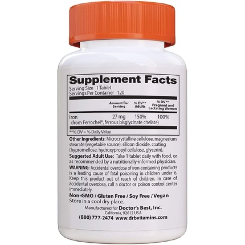 Doctor's Best High Absorption Iron Tablets 27mg 120 Count