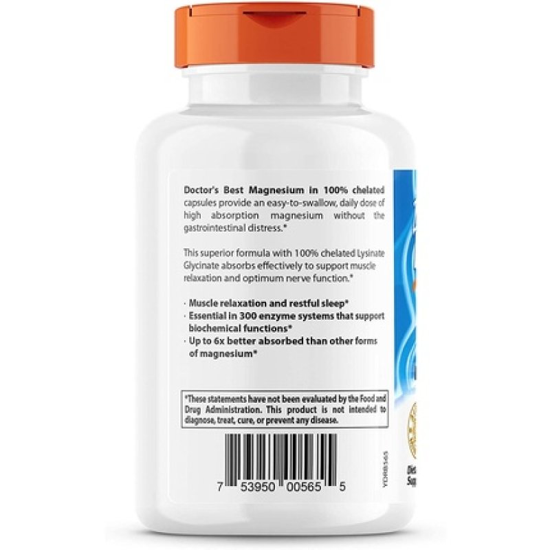 Doctor's Best High Absorption Magnesium Lysinate Glycinate Easy to Swallow 120 Ct