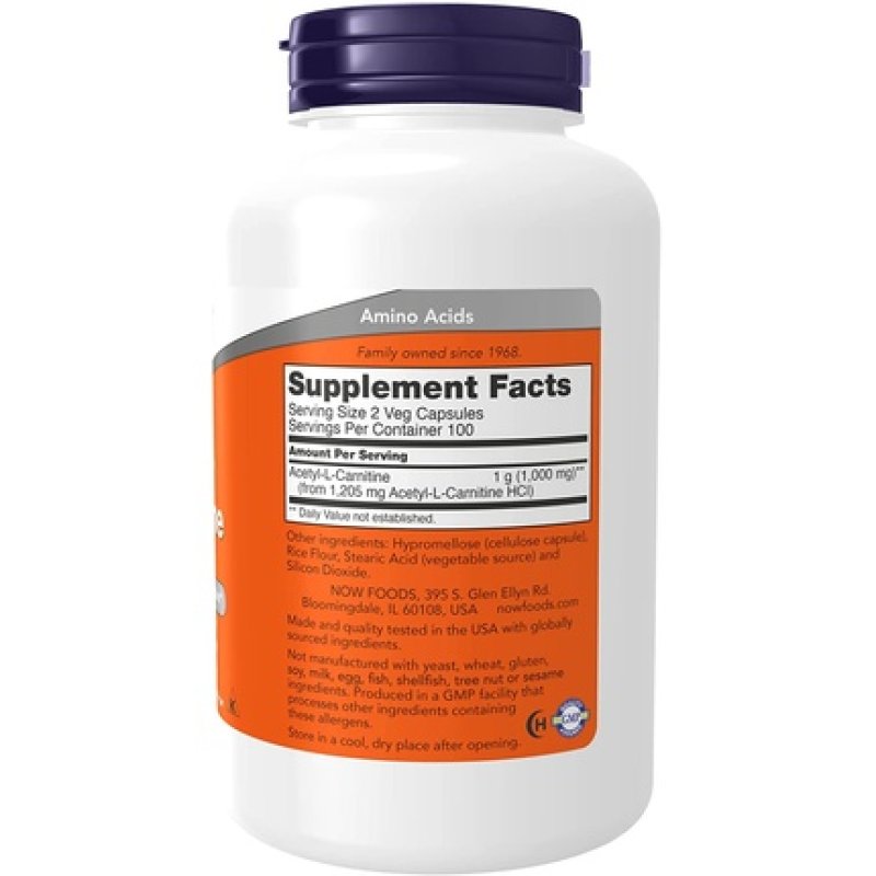 Now Foods Acetyl-L-Carnitine 500mg 200 Vcaps