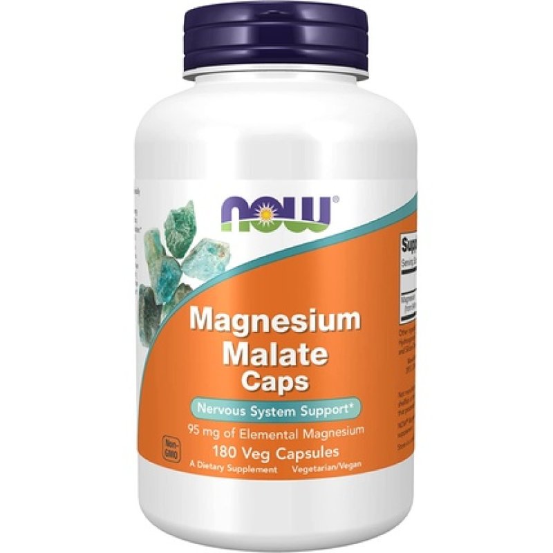 NOW Magnesium Malate Caps Nervous System Support 180 Veg Capsules