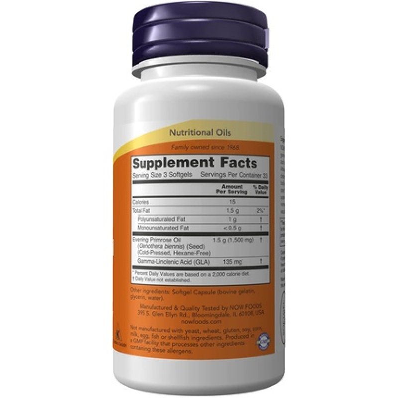 NOW Evening Primrose Oil 500mg with Naturally Occurring GLA 100 Softgels