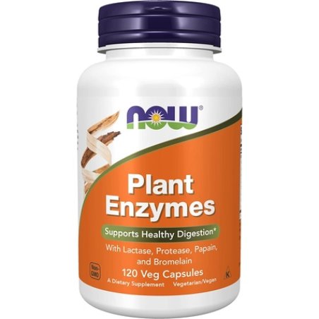 NOW Plant Enzymes with Lactase, Protease, Papain and Bromelain 120 Veg Capsules
